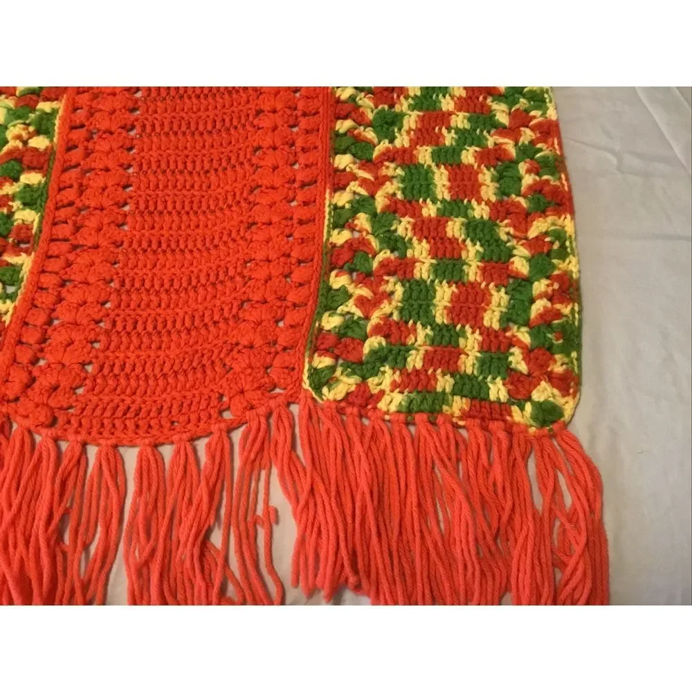 Vintage handmade Crochet‎ afghan Throw couch Sofa blanket Orange 58X48